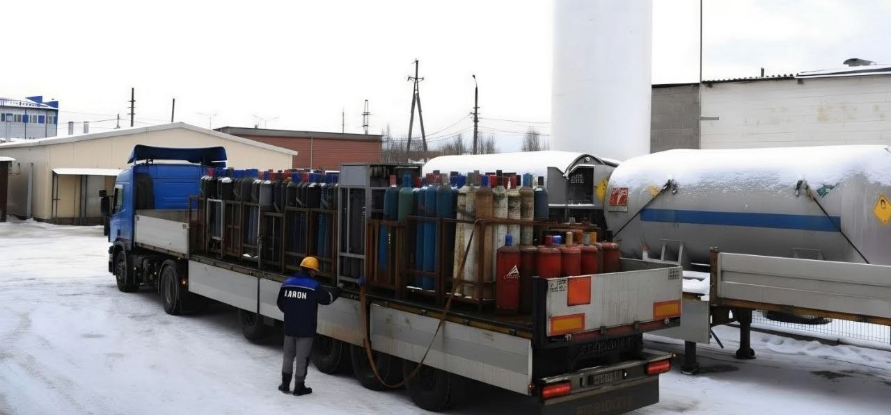Доставка технических газов АРГОН — погрузка баллонов